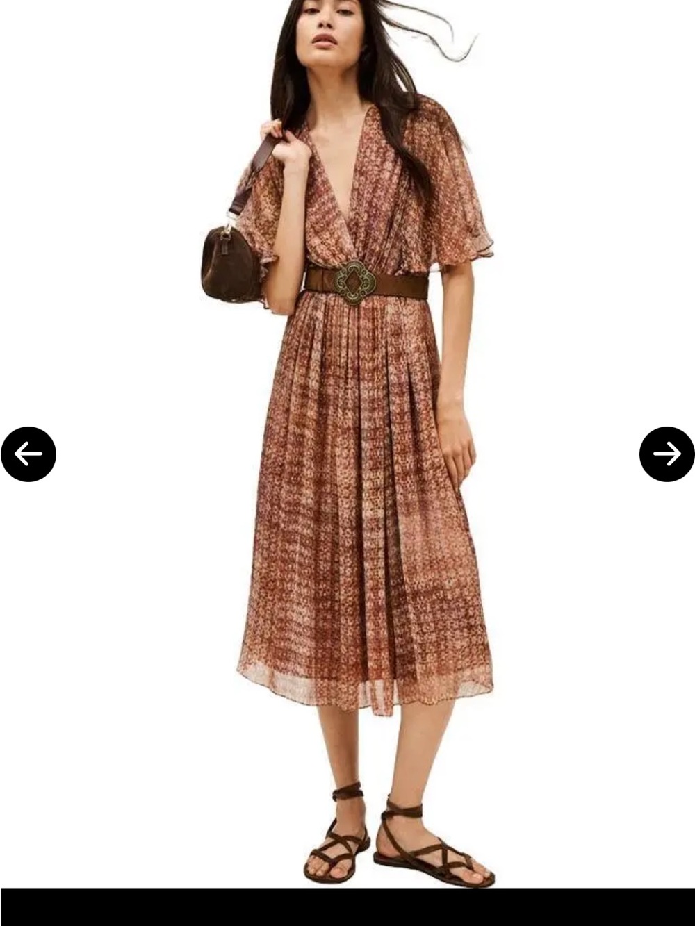 ba&sh Brown Rust-Print V-Neck Midi Dress